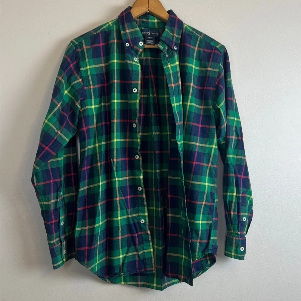 Ralph Lauren boy’s button up oxford plaid size large (14/16)